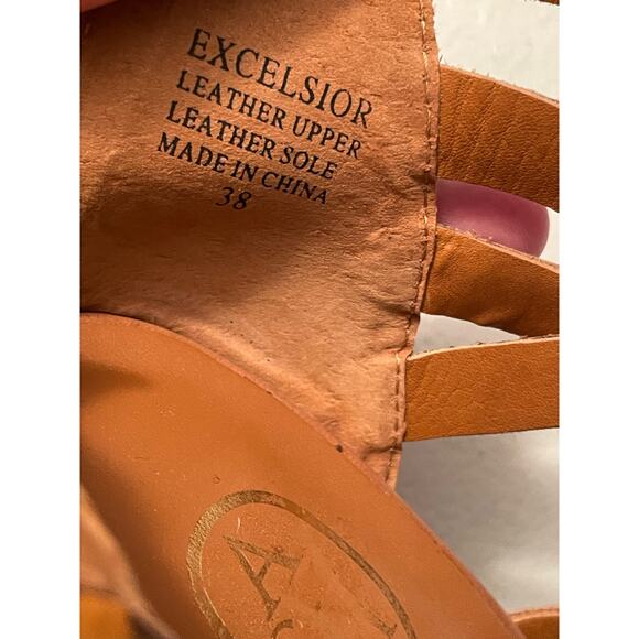 ASH Excelsior leather 38‎ tan Strappy 4” chunky Heeled Sandals women’s 7.5 - Picture 11 of 11